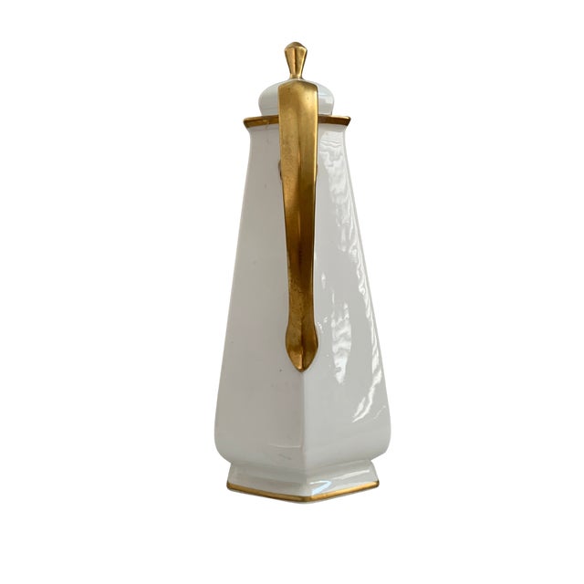 Gothic Antique Bernardaud Limoges “Ye Canterbury” Armorial Gilt Porcelain Coffee Pot For Sale - Image 3 of 9