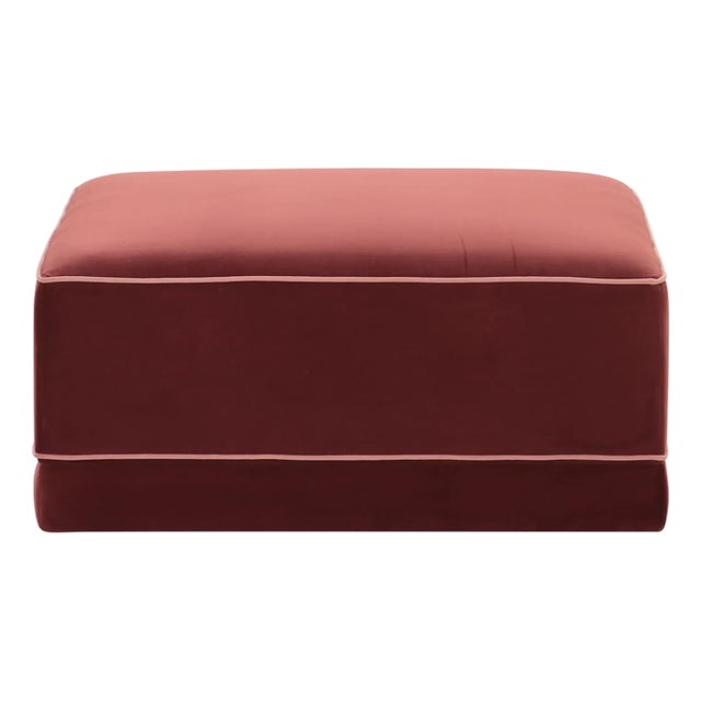 Willow Berry Red with Mauve Piping Performance Velvet Ottoman For Sale - Image 4 of 4