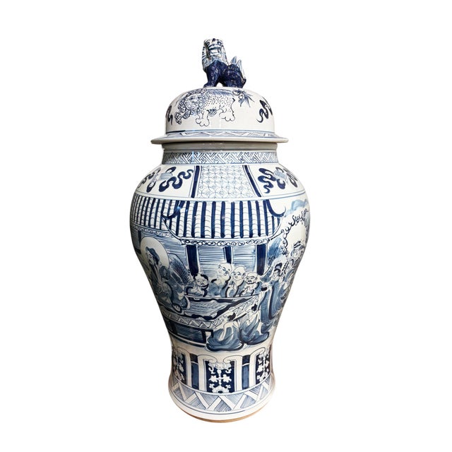 Chinese Vintage Lg Chinese Blue and White Porcelain Palace Urn/ Ginger Jar 36" H For Sale - Image 3 of 14