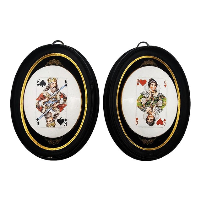 Playing Cards Wall Plaques Genuine Porcelain Hand Enameled 24k Gold Rim Ny Queen Hearts King Spades For Sale