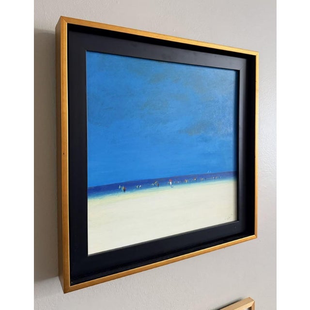 Mid-Century Modern Late 20th Century Minimalist Blue Horizon Beach Scene Oil on Canvas For Sale - Image 3 of 6