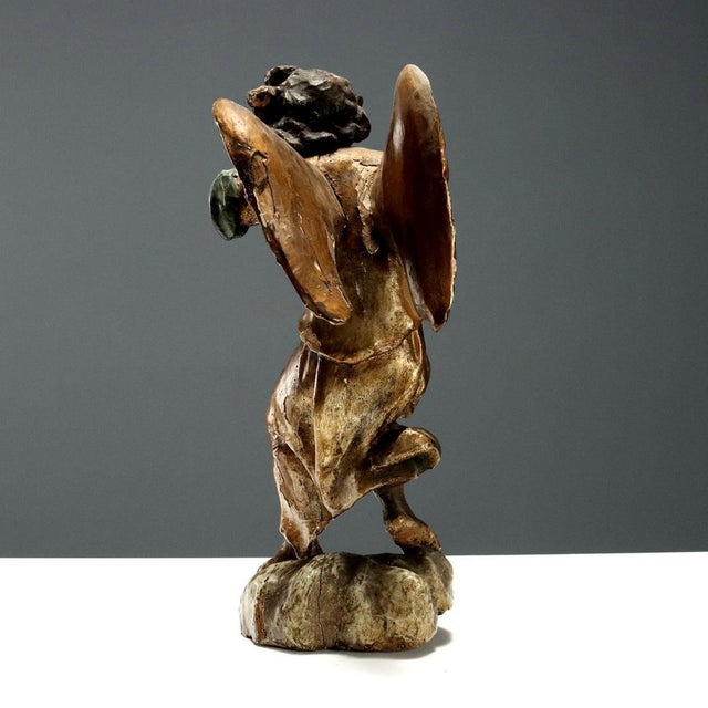 Angels in Carved, Lacquered and Gilded Wood, Set of 2 For Sale - Image 10 of 16