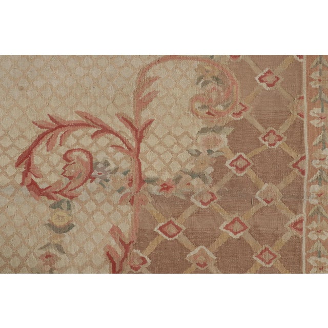 Rug & Kilim’s Aubusson Flatweave Style Rug With Beige Floral Medallion For Sale - Image 9 of 10