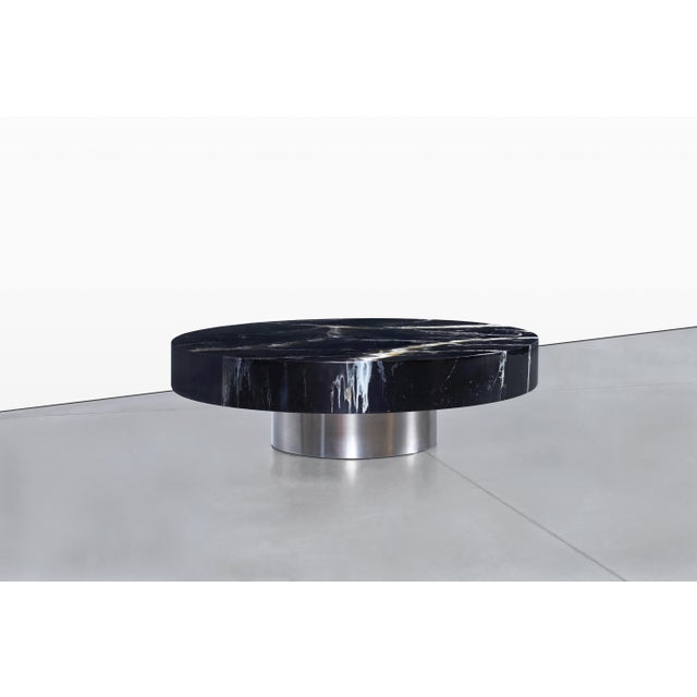 Italian Modern Round Faux Marble and Steel Coffee Table by Willy Rizzo For Sale In Los Angeles - Image 6 of 12