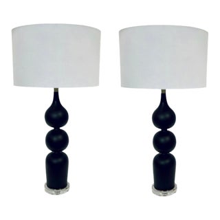 Modern Black Caviar Table Lamp Pair For Sale
