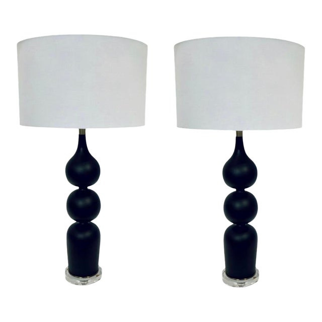 Modern Black Caviar Table Lamp Pair For Sale