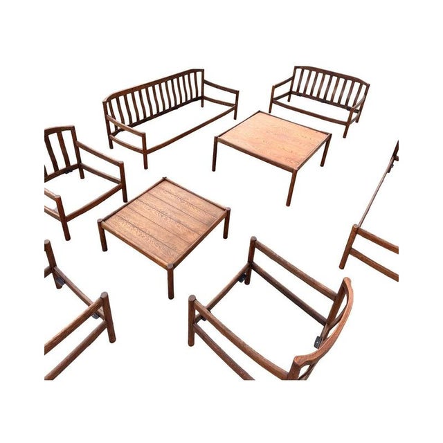 Scandinavian Leather Sofa, Armchairs, and Coffee Table Set, 8 Pieces, 1960s For Sale - Image 4 of 16