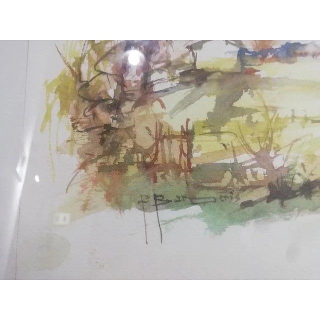 Watercolor on paper by Piedmontese painter Pasquale Barberis depicting an ideal mountain landscape. Signed lower left....