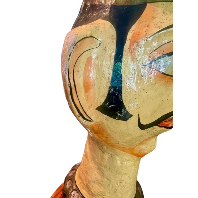 India Paper Mache Folk Art Bust Pair-Rajasthani Style Heads-Kasmiri-Sculpture For Sale - Image 12 of 15
