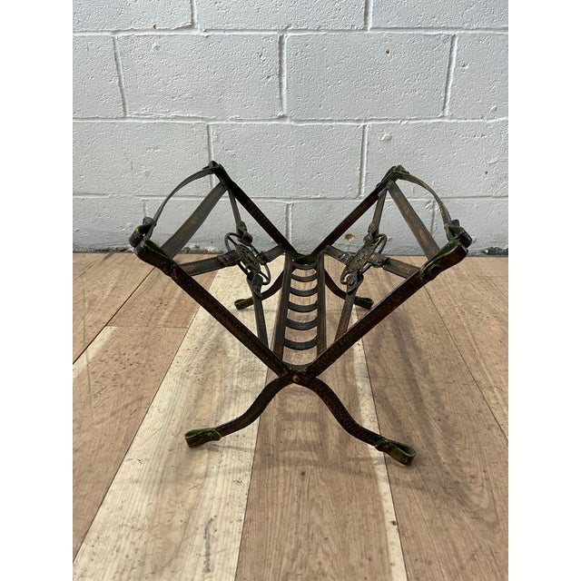 Mid-Century Modern Hermes Style Belt Strap Folding Magazine Rack Equestrian For Sale - Image 3 of 11