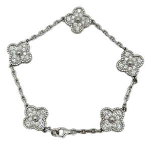 Estate Van Cleef & Arpels Round Diamond Alhambra Bracelet in 18k White Gold