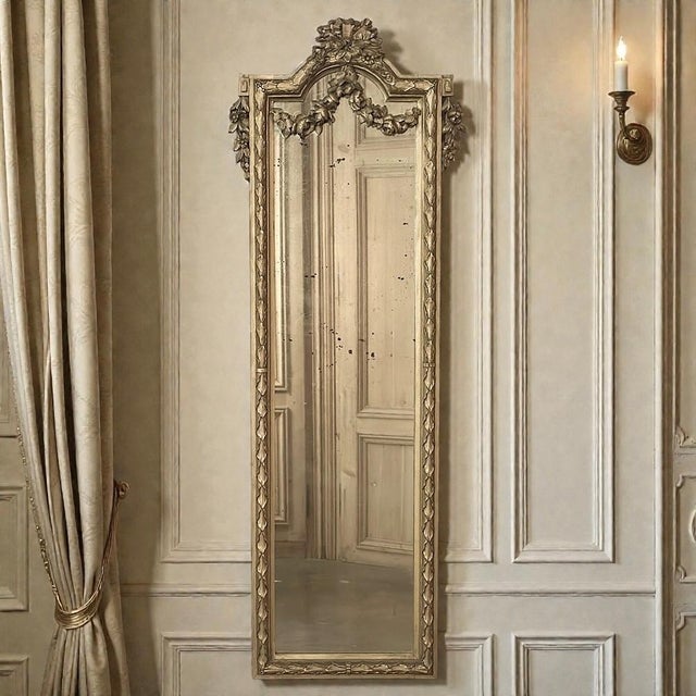 French 19th Century Italian Hand Carved Giltwood Louis XVI Mirror For Sale - Image 3 of 17