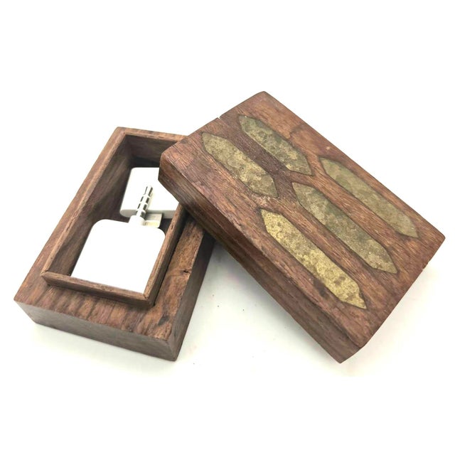 Chestnut Handcrafted Indian Wood & Brass Inlay Ring or Trinket Box For Sale - Image 8 of 11