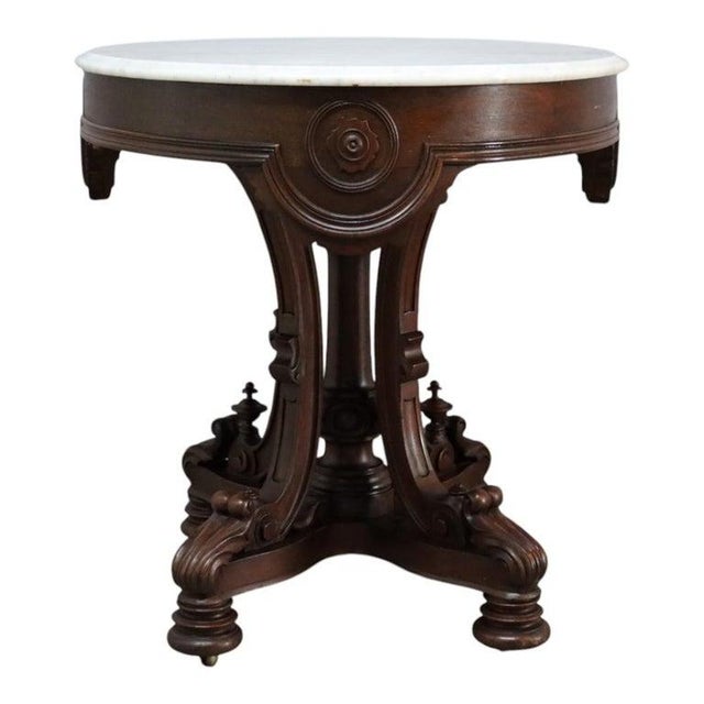 Late 19th Century Berkey & Gay Renaissance Revival Carved Rosewood Oval Marble Top Center Table For Sale - Image 10 of 10