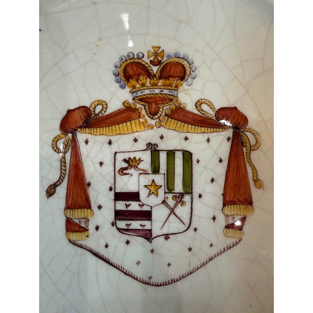 White Set of Four Antique Italian Hand-Painted Armorial Faience Plates For Sale - Image 8 of 12