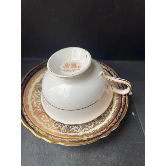 1950s Paragon Tea Cup & Saucer Cobalt Blue & Floral Gold Gilt Teacup Set, England- 2 Pieces For Sale In Washington DC - Image 6 of 13