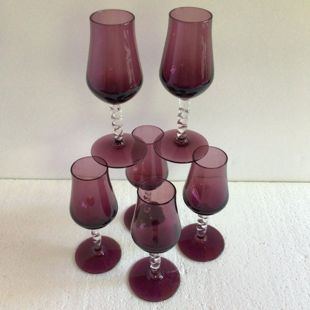 Vintage Twisted Stem With Purple Base and Bowl Aperitif Glasses - Set of 6 For Sale - Image 12 of 13