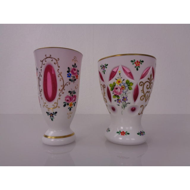 Czechoslovakian Hand-Painted Bohemian Glass Vases, 1890s, Set of 2 For Sale - Image 6 of 18