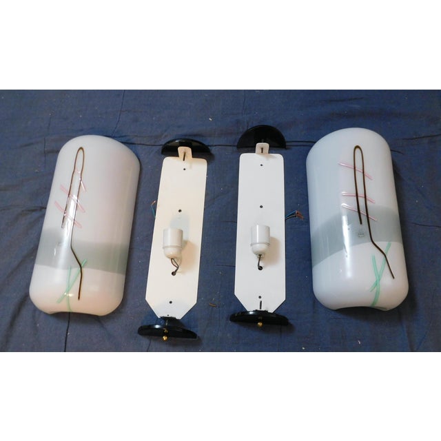 Glass 20th Century Frosted White Murano Sconces, a Pair For Sale - Image 7 of 7