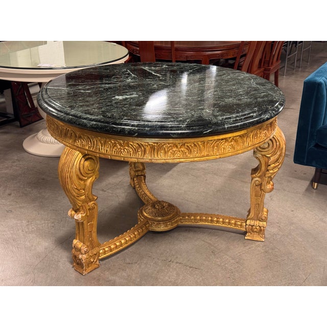 French Louis XV Style 23 K Gold Carved Wood Center Table + Marble Top For Sale In San Francisco - Image 6 of 12
