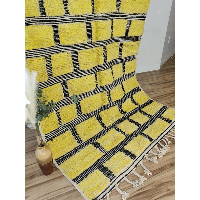 Contemporary Chartreuse Green Wool Moroccan Rug For Sale - Image 4 of 12
