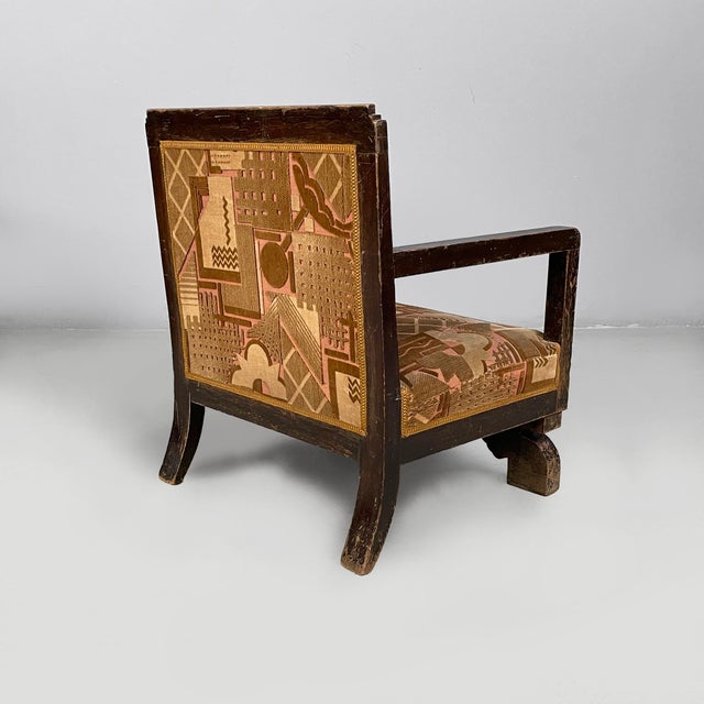 Art Deco Italian Armchairs in Red Yellow Fabric, 1930s, Set of 2 For Sale - Image 4 of 18