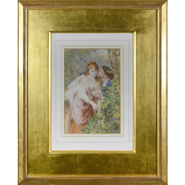 Framed and signed (bottom right hand corner) romantic victorian watercolour. Possibly British painter. Late 19th century