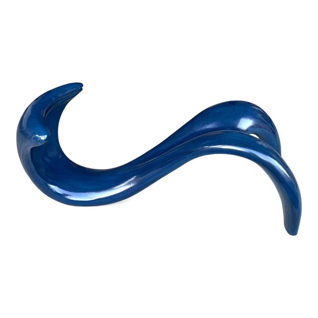 Postmodern Sculptural Navy Blue Coffee Table With Oval Glass Top For Sale - Image 11 of 11