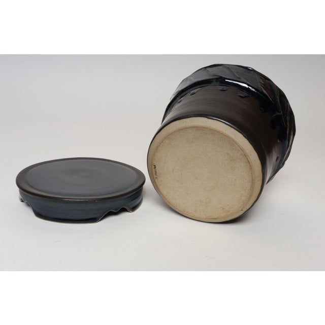 Brown Vintage Matte Brown and Slate Glaze Ceramic Planter With Stand by Deanna Nichols For Sale - Image 8 of 18