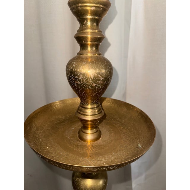 Metal Monumental 49.5" Vintage Moroccan Brass Floor Candlesticks - A Pair For Sale - Image 7 of 10