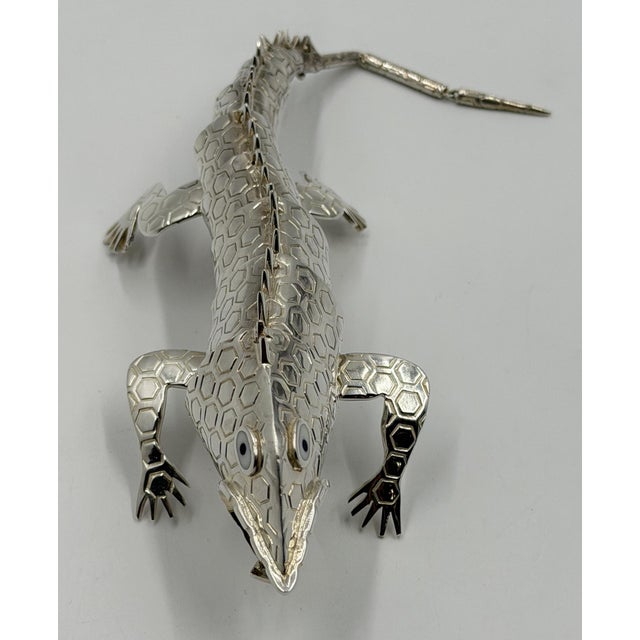 Metal Emilia Castillo Articulated Silver-Plated Brass Lizard Sculpture, Mexico 1980's For Sale - Image 7 of 18