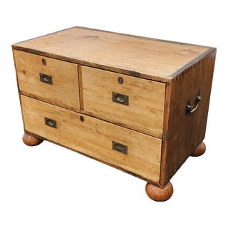 Antique Primitive Bun Footed Campaign Chest in Natural Finish For Sale