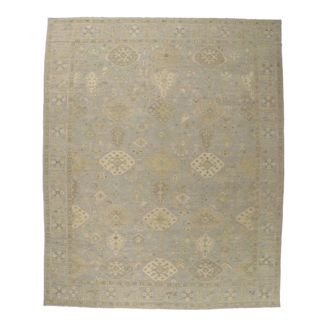 Modern Distressed Oushak Style Rug, 12'00 X 14'07 For Sale