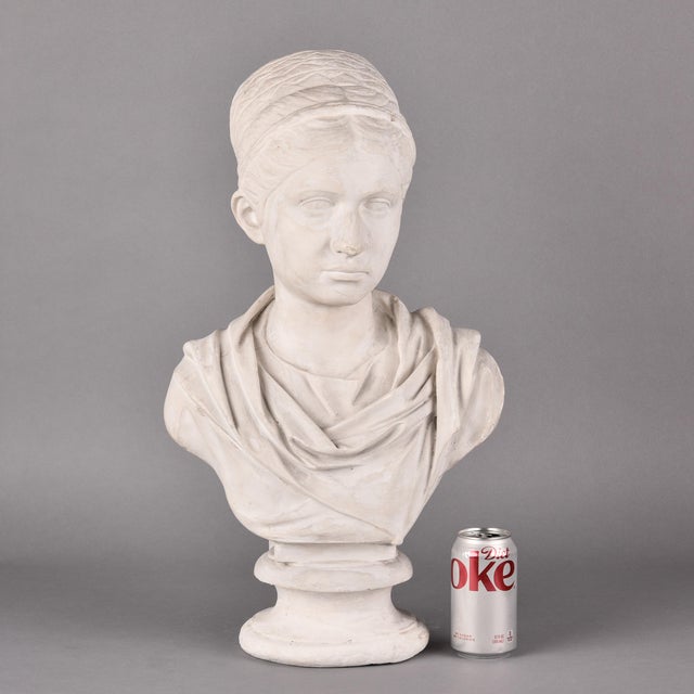 Neoclassical Vintage Plaster Bust of a Woman in Classical Drapery For Sale - Image 3 of 12