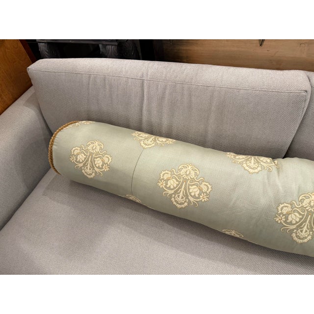 Green Bespoke Embroidered Damask Long Bolster Pillow For Sale - Image 8 of 12