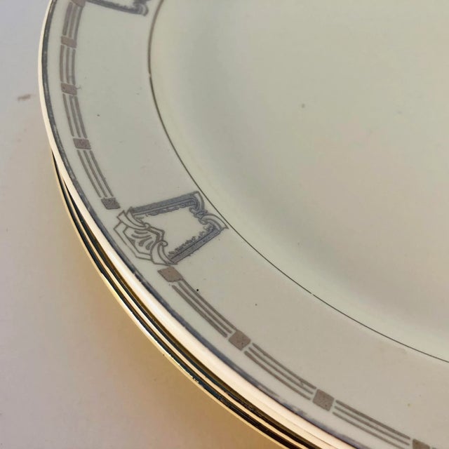 Vintage Art Deco Style Cream & Silver Colors Set of 4 Luncheon Plates 9.10"D ,makers mark reads " Taylor Smith U.S.A...