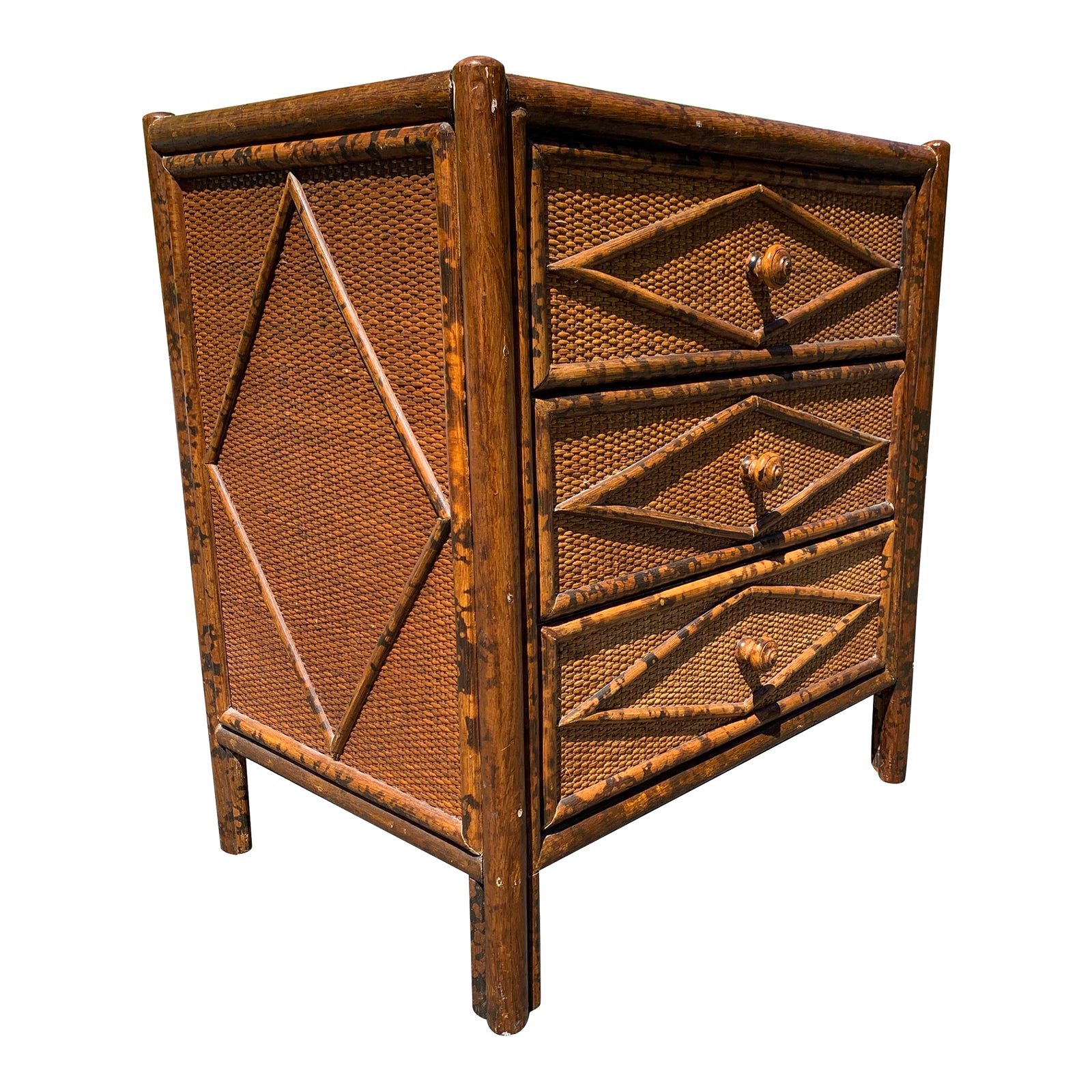 Bloomingdale’s Rattan Wicker & Bamboo Nightstand Chairish