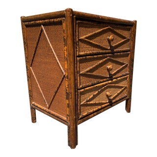 Bloomingdale’s Rattan Wicker & Bamboo Nightstand For Sale
