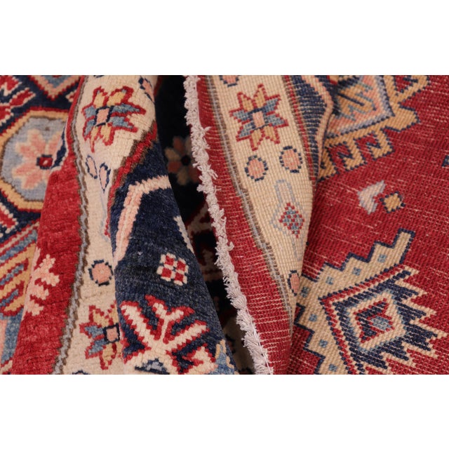 Textile Southwestern Kazak Light Blue/Beige Wool Round Rug- 9'0''x9'0'' For Sale - Image 7 of 9