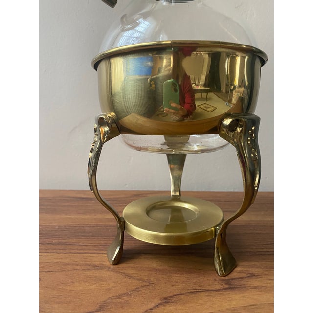Vintage Glass Carafe Coffee Pot & Brass Warmer Stand For Sale - Image 10 of 11