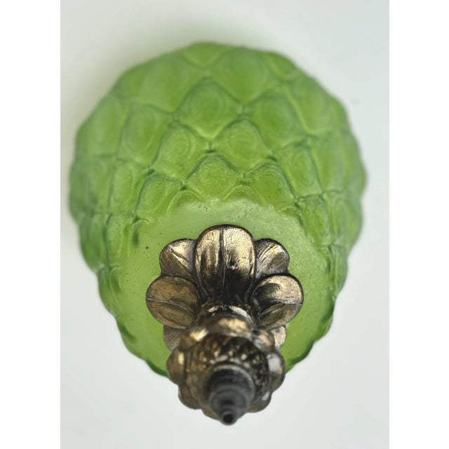 Metal Vintage Mid-Century Optic Green Glass Lantern For Sale - Image 7 of 9