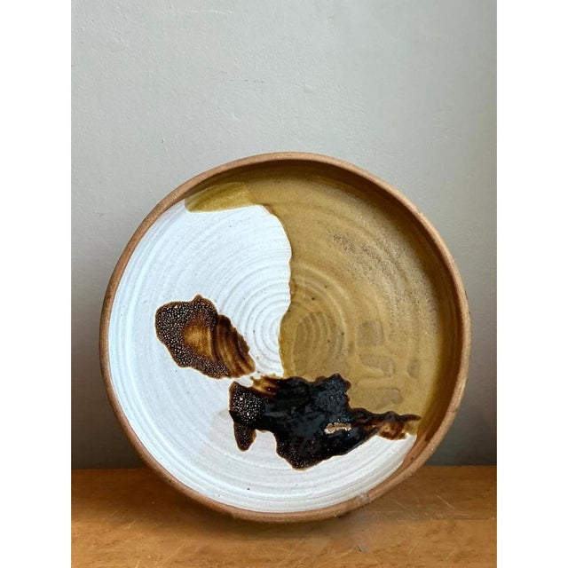 White Vintage Abstract Glazed Ceramic Plate For Sale - Image 8 of 12