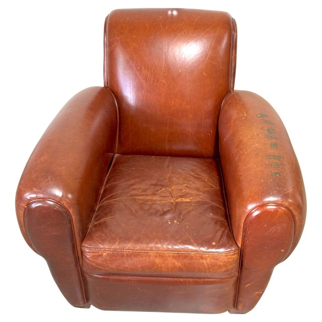 Mid 20th Century Oversized French Modern Leather Club Chair, France, Circa 1960s For Sale - Image 5 of 18