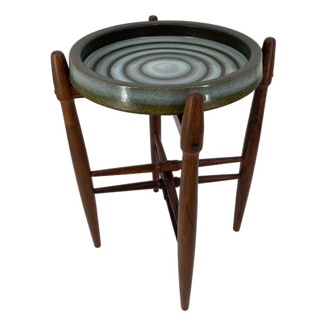 Mid-Century Side Table with Glazed Ceramic Plate on Rosewood Frame by Arne Basse for Knabstrup, Denmark, 1960s For Sale