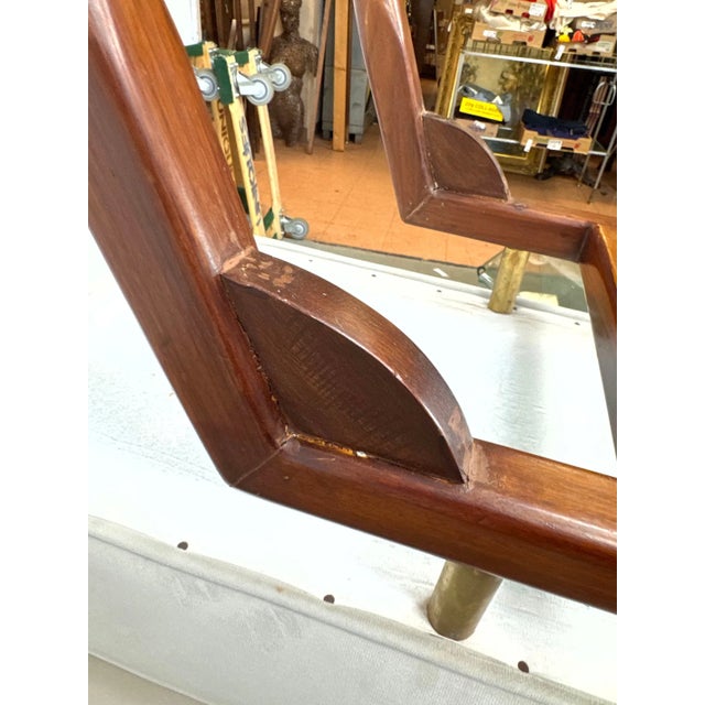Late 20th Century Gio Ponti Style Italian Modern Bench With Sculptural Wood Base and Brass Accents For Sale - Image 13 of 13
