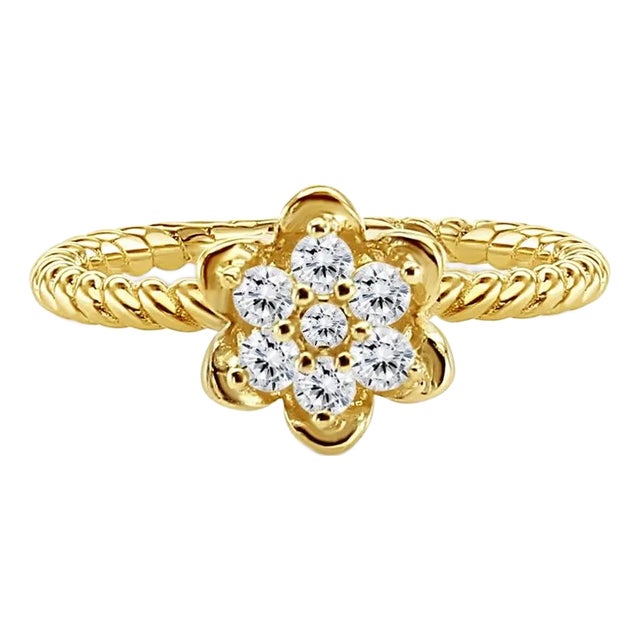 Cubic Zirconia Tulip Ring 14k Yellow Gold, Size 6 For Sale
