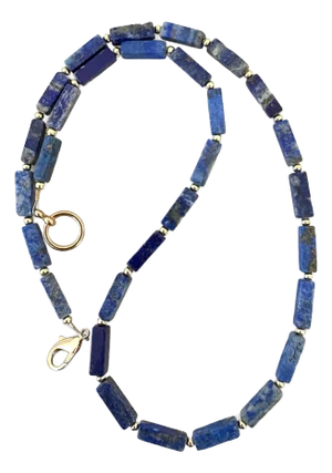 Blue Lapis Beaded Necklace With Gold Tone Spacers 20" - Designed by Matthew Izzo