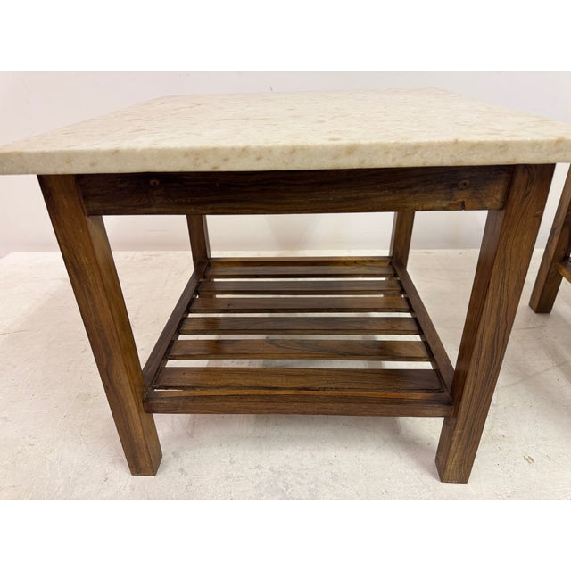 Brazilian Side Tables with Marble Tops, 1960s, Set of 2 For Sale - Image 13 of 17