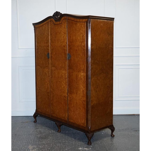 Burr Walnut Triple Wardrobe with Queen Anne Legs For Sale - Image 13 of 18