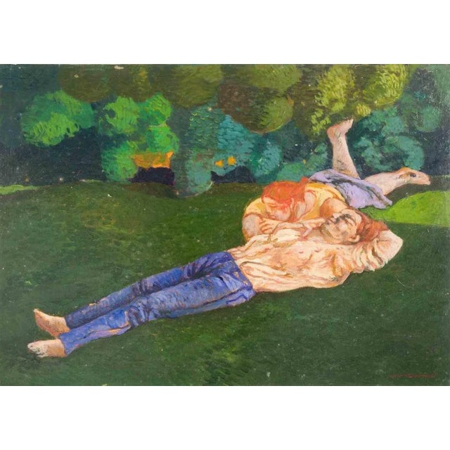 1980s Alessio Paternesi, Couple, Oil on Panel, 1980s For Sale - Image 5 of 5